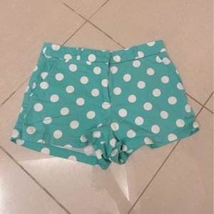 (XS) UNIQUE Vintage Forever 21 Blue/Teal and White Polka Dot Shorts